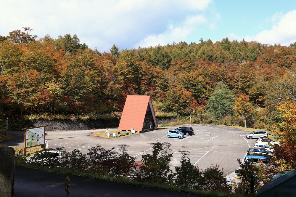 スタートの駐車場から紅葉が包み込む